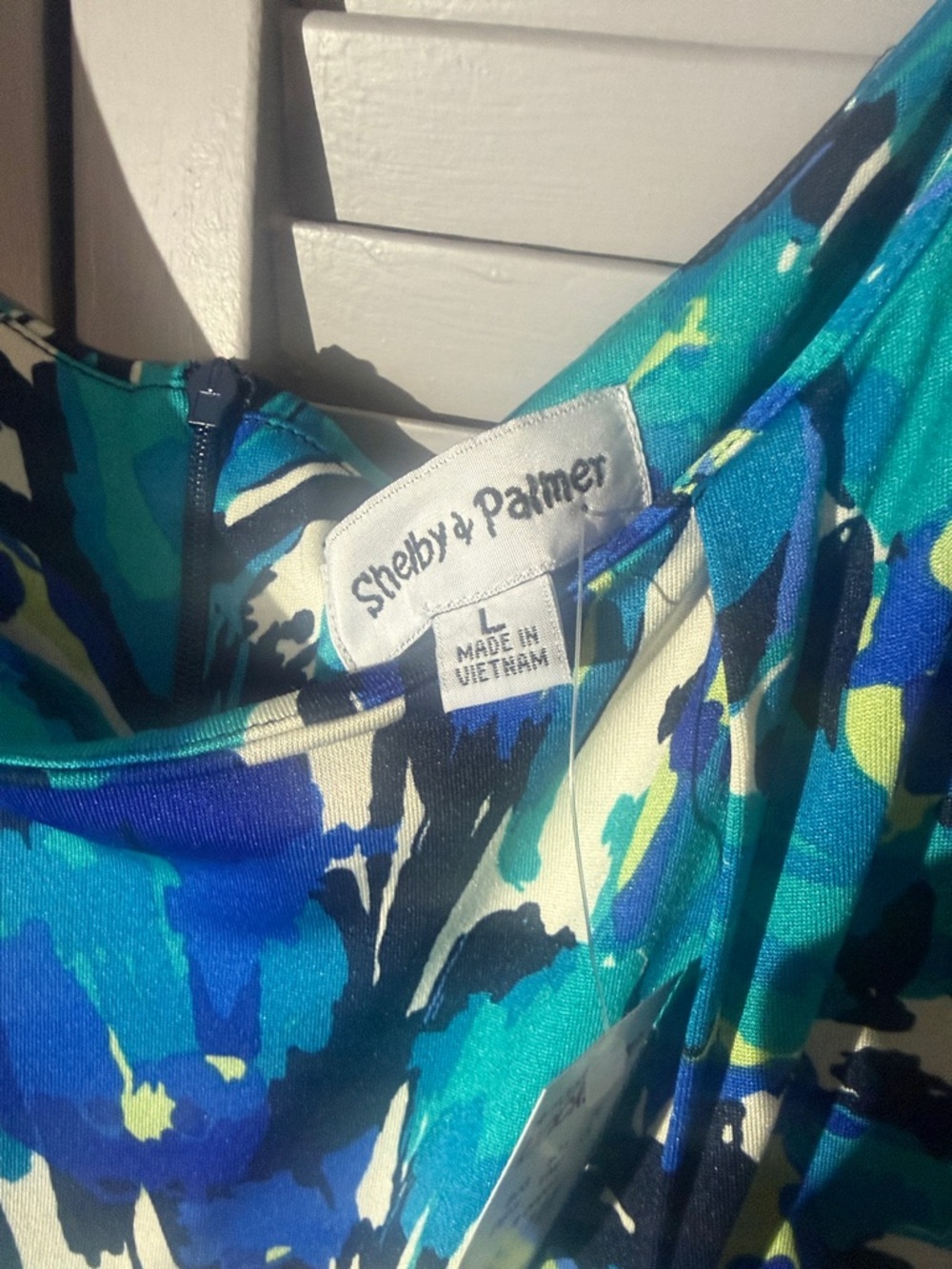 Shelby & Palmer Teal and Navy Abstract Tie-Waist Midi Dress - Picture 2 of 11